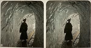 Europe, Femme dans une grotte de glace, Vintage print, circa 1890, Stéréo