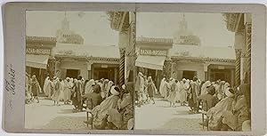 Tunisie, Tunis, Vue d'une entrée de mosquée, Vintage print, circa 1900, Stéréo