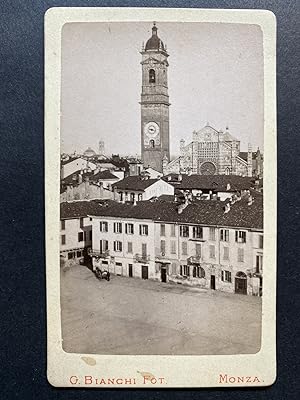 Italie, Pontrémoli, Place et Clocher de l'horloge, Vintage albumen print, ca.1870