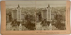 Kilburn, USA, New York, Hudson River and NYC from the World Building, vintage stereo print, 1900