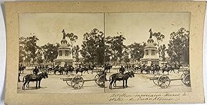 Mexique, Mexico, Artillerie Mexicaine devant le Monument à Cuauhtémoc, vintage stereo print, 1906