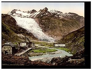 Suisse, Valais, Le glacier du Rhône, hôtel Glacier et route de la Furka