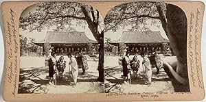 Singley, Japon, Kyoto, Temple Bouddhiste Chion-in, Pèlerins, vintage stereo print, 1904