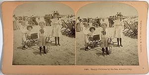 Kilburn, USA, Atlantic City, Happy Children by the Sea, vintage stereo print, 1896