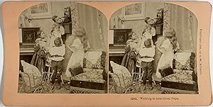 Kilburn, Genre Scene, Waiting to Hear from Papa, vintage stereo print, 1899