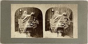 Genre Scene, The Ghost, vintage stereo print, ca.1900