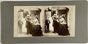 Genre Scene, The Key to the House, vintage stereo print, ca.1900