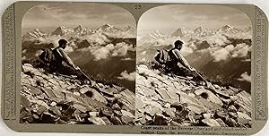 Suisse, Oberland Bernois, Pic Géants et Mer de Nuages depuis le Sommet du Neisden, vintage stereo...