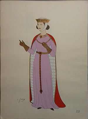 Costume de Princesse sous les Capétiens. XIIIe siècle. Gravure en couleurs extraite du portfolio ...