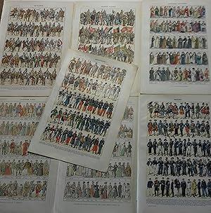 Costumes civils, religieux, Marine, Infanterie, Cavalerie, Grande Guerre. 7 planches en couleurs ...