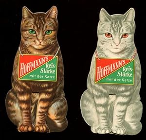 2 größere Hoffmann`s Reisstärke Aufsteller - Katzen - braun und grau.
