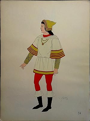 Costume de bourgeois alsacien sous les Valois. XVe siècle. Gravure en couleurs extraite du portfo...