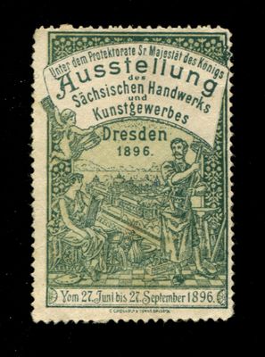 Reklamemarke: Ausstellung des sächsischen Handwerkes und Kunstgewerbes, Dresden 1896.