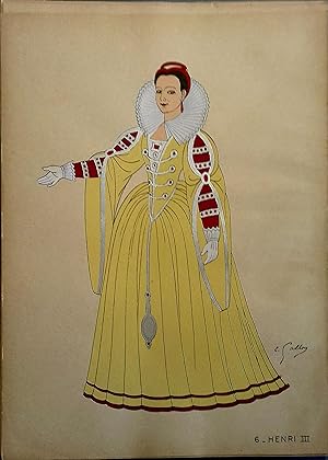 Costume de femme sous Henri III. Gravure en couleurs extraite du portfolio d'Emile Gallois : "Le ...