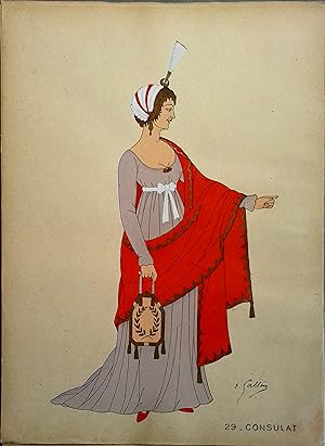 Costume de femme sous le Consulat. Gravure en couleurs extraite du portfolio d'Emile Gallois : "L...