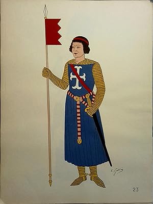 Costume de croisé sous les Capétiens. XIIIe siècle. Gravure en couleurs extraite du portfolio d'E...
