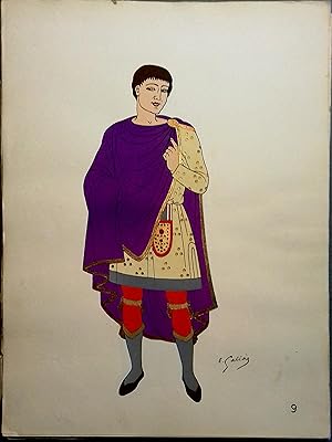 Costume de Prince franc sous les Carlovingiens. IXe siècle. Gravure en couleurs extraite du portf...