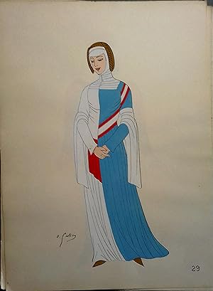 Costume de femme sous les Valois. XIVe siècle. Gravure en couleurs extraite du portfolio d'Emile ...