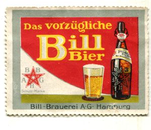 Reklamemarke: Das vorzügliche Bill Bier.