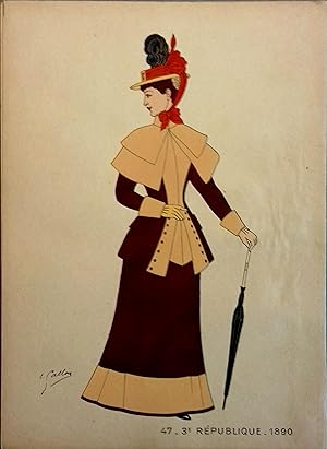 Costume de femme sous la 3e République. 1890. Gravure en couleurs extraite du portfolio d'Emile G...