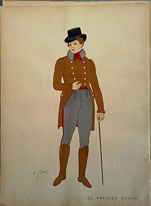 Costume d'homme sous le Premier Empire. Gravure en couleurs extraite du portfolio d'Emile Gallois...