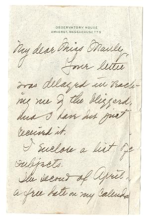 [Autograph letter regarding her availability to give a lecture, her fee, etc.]