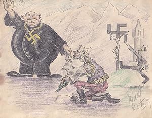 Antifascist drawings by Vlastimil Benes in a sketch book
