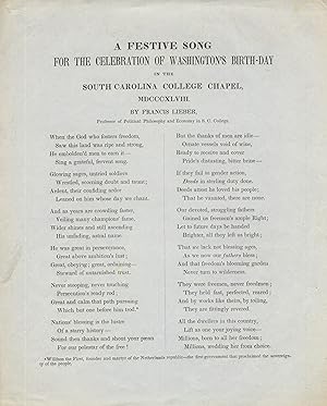 A festive song for the celebration of Washington's birth-day in the South Carolina College chapel...