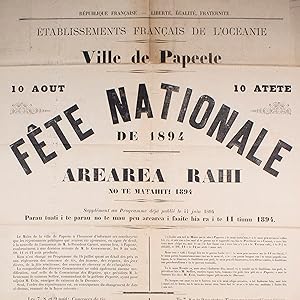 Ville de Papeete. 10 août. 10 atete. Fête nationale de 1894. Arearea rahi no te matahiti 1894.