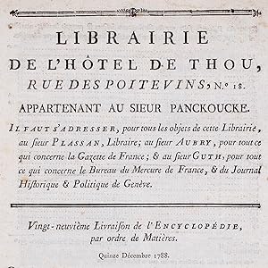 Catalogue de la Librairie de l'Hôtel de Thou, rue des Poitevins, n°18, appartenant au sieur Panck...