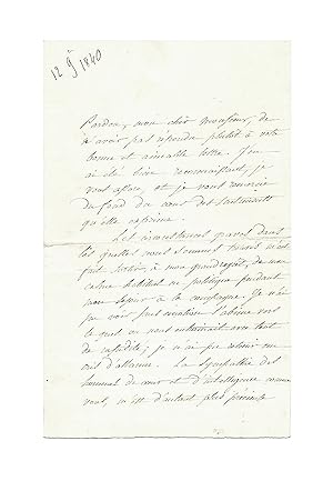 Belle lettre de Lamartine au sujet de la situation politique à l automne de 1840