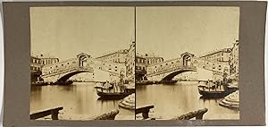 Italie, Venise, Pont du Rialto, vintage stereo print, ca.1870
