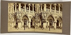 Italie, Venise, Palais des Doges, Détail de la Colonnade, vintage stereo print, ca.1870