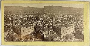 Italie, Florence, Palazzo Vecchio et Vue Générale, vintage stereo print, ca.1870
