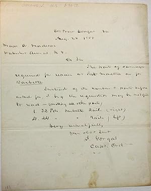 AUTOGRAPH LETTER, SIGNED J. GORGAS AS CAPTAIN OF ORDNANCE, 28 AUGUST 1858, TO MAJOR ALFRED MORDEC...
