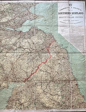 Geographia Cloth Map of Southern Scotland and Adjacent English Counties. Large Vintage Fold-Out L...