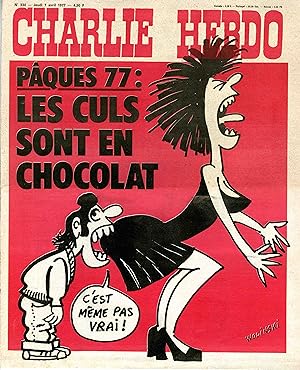 "CHARLIE HEBDO N°334 du 7/4/1977" WOLINSKI : PÂQUES 77 LES CULS SONT EN CHOCOLAT
