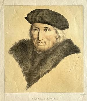Original print, lithography 19th century I Portret van schilder Holbein door Franquinet naar Holb...