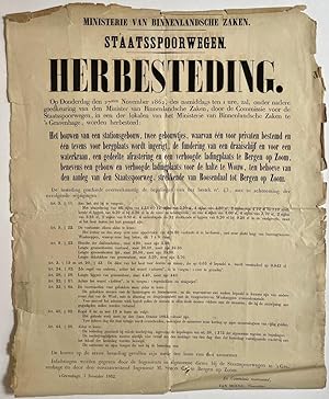Publication / Affiche railway 1862 | Staatsspoorwegen. Herbesteding bouwen stationsgebouw Bergen ...