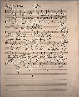 Autograph music manuscript "Jagdlied von W. Scott. Presto Basso 1" for four male voices (solo voi...
