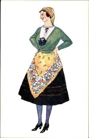 Ansichtskarte / Postkarte Alpenländisches Dirndlkostüm, Frau in Tracht, Kopftuch