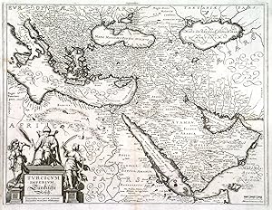 TURCICUM IMPERIUM . TÜRCKISCHE REYCH. Map of Arabia, Egypt, Persia and Turkey. Large figurative...