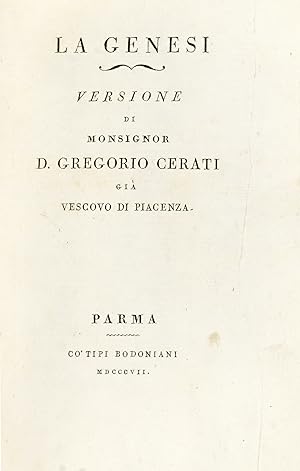 La Genesi/ Versione/ Di/ Monsignor/ D. Gregorio Cerati/ Vescovo di Piacenza.