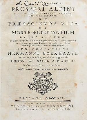 De Praesagienda Vita et Morte Aegrotantium Libri Septem.Cum Praefatione Hermanni Boerhaave.(Segue...