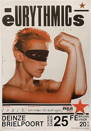 Original Eurythmics Belgian tour poster for a performance at Brielpoort, Deinze on February 25, 1984