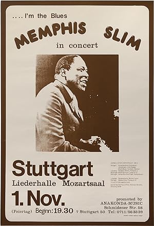 Original Memphis Slim West German poster for a performance at Liederhalle Mozartsaal, Stuttgart, ...