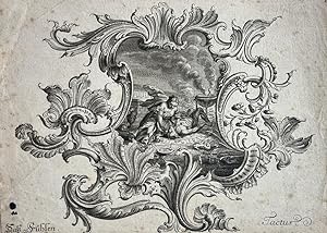 Original engraving 18th century | Ornament print: Tactus (Touch), plate 6 from a set of 6 showing...