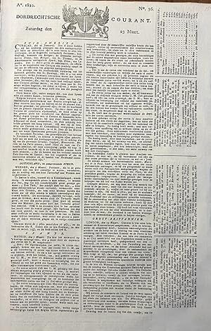Newspaper Dordrecht 1822 | Dordrechtsche courant 23 maart 1822, no 36, Blussé & Comp Dordrecht, 1 p.