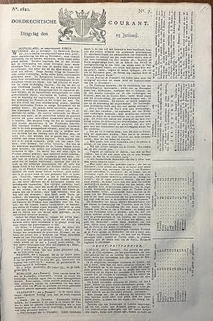 Newspaper Dordrecht 1822 | Dordrechtsche courant 15 januari 1822, no 7, Blussé & Comp Dordrecht, ...