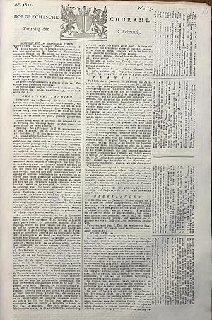 Newspaper Dordrecht 1822 | Dordrechtsche courant 2 februari 1822, no 15, Blussé & Comp Dordrecht,...